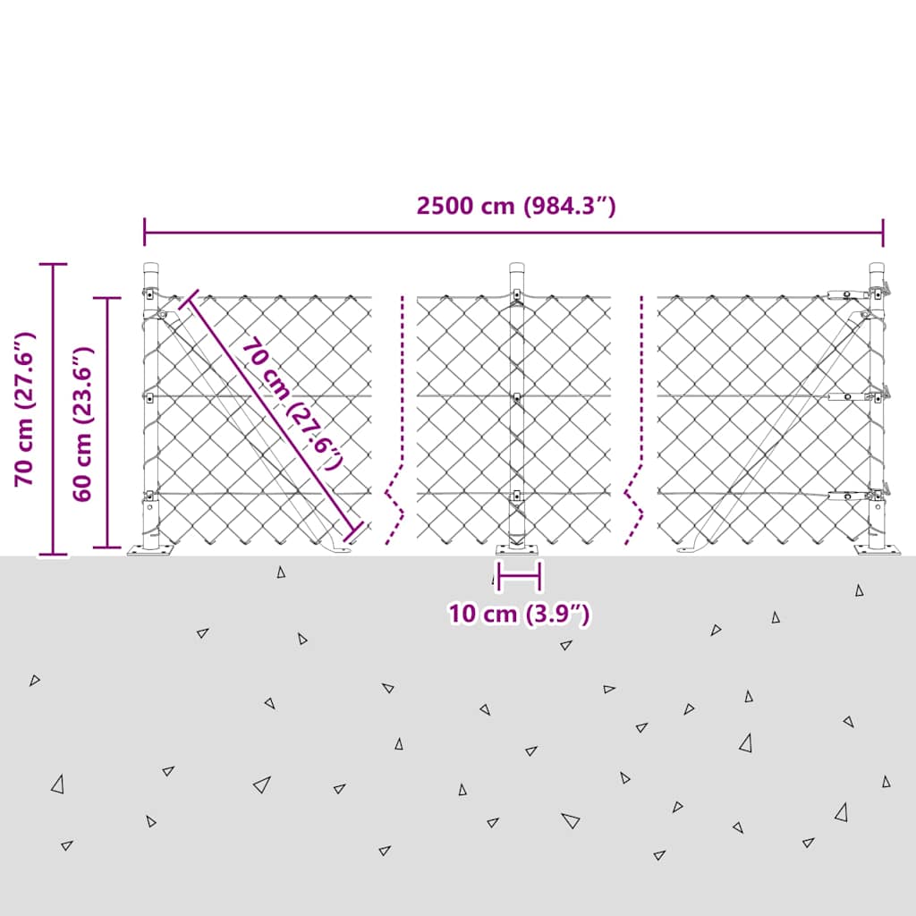 Maschendrahtzaun mit Betonsockel 25 x 0,6 m Grau Netz