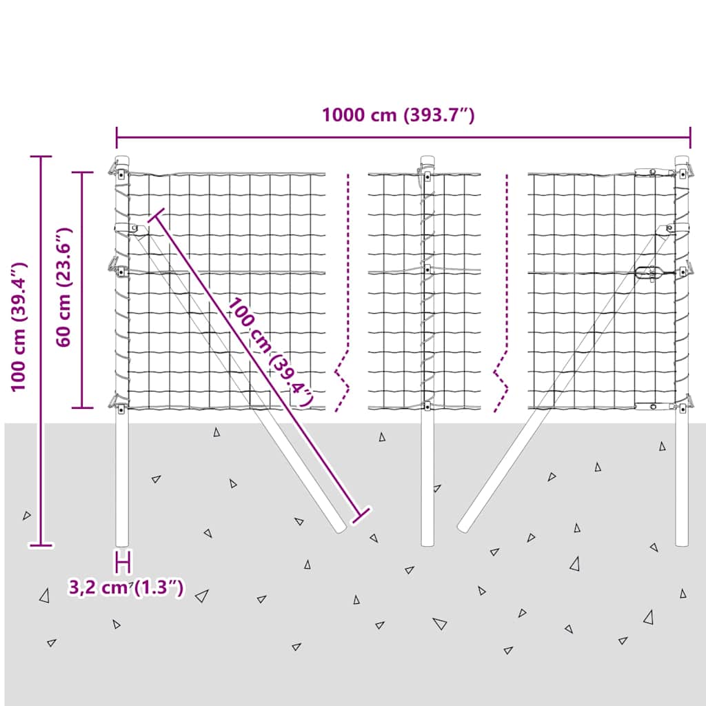 Ground Fix Geschweißter Drahtzaun 10 x 0,6 m (B x H)