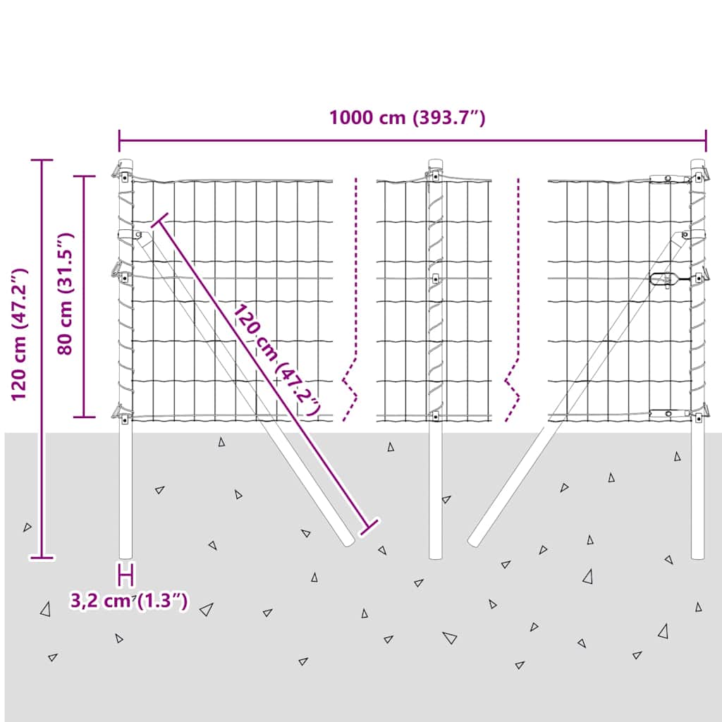Ground Fix Geschweißter Drahtzaun 10 x 0,8 m (B x H)