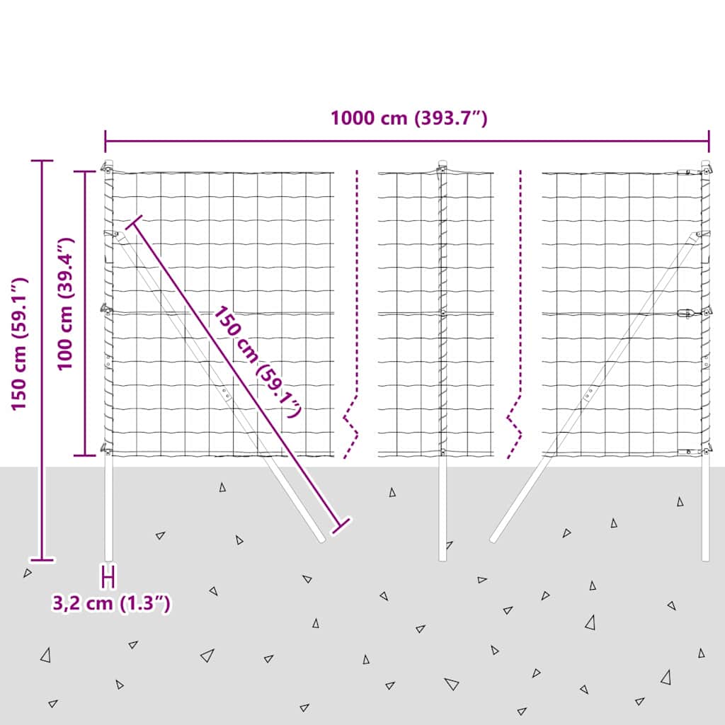 Bodenmontierter Euro-Zaun 10 x 1 m PVC-beschichteter Stahl Grün