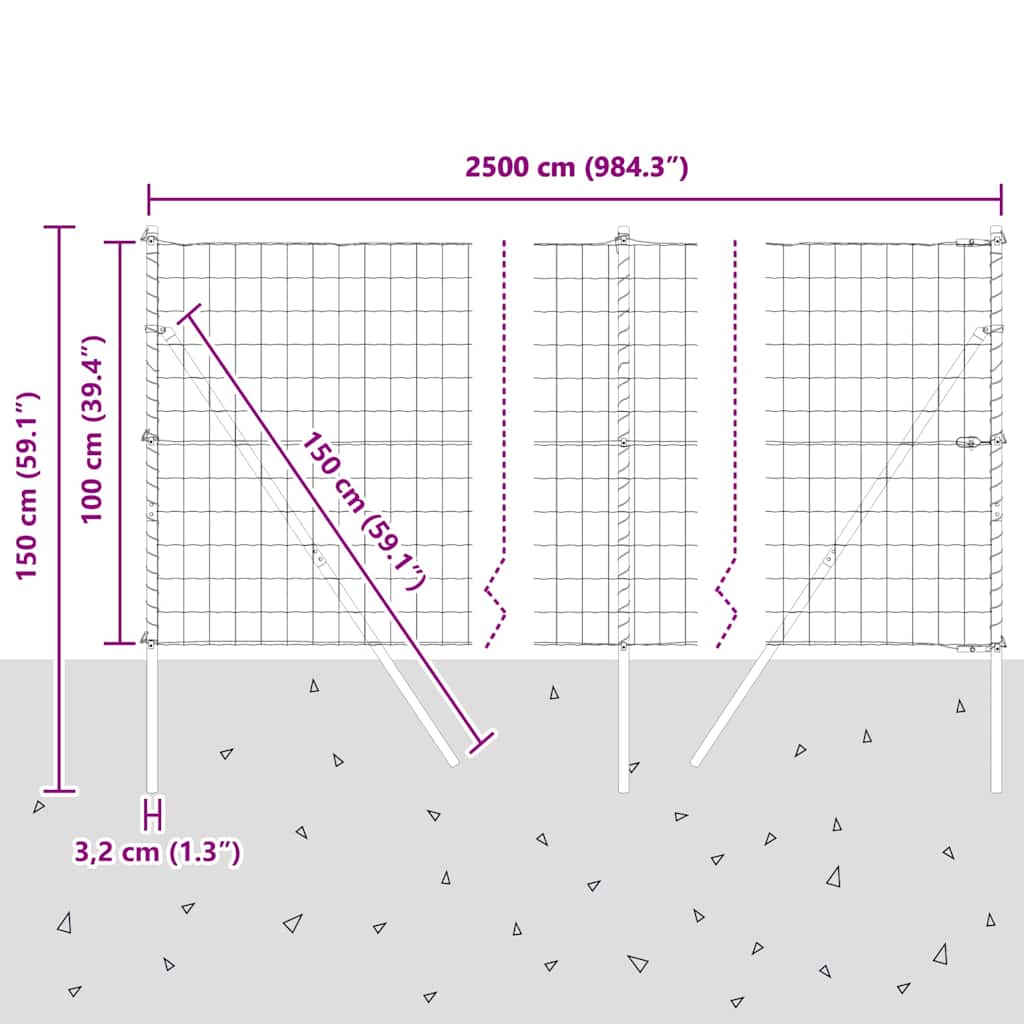 Bodenmontierter Euro-Zaun 25 x 1 m PVC-beschichteter Stahl Grün