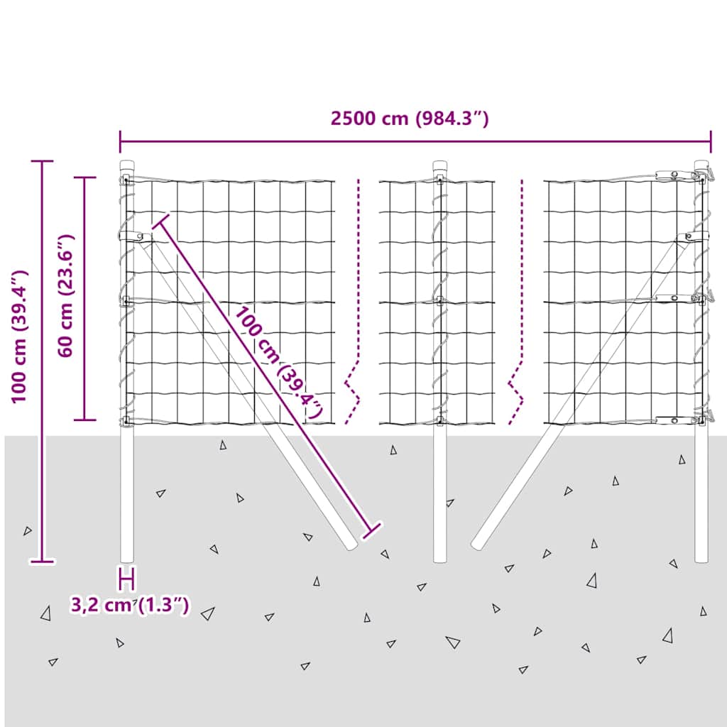 Ground Fix Geschweißter Drahtzaun 25 x 0,6 m (B x H)