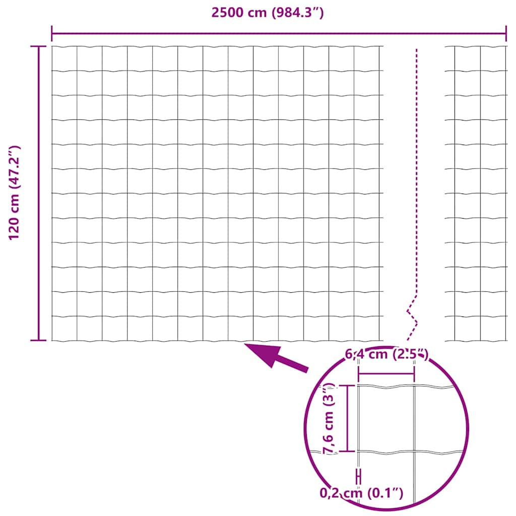 Bodenmontierter Euro-Zaun 25 x 1,2 m PVC-beschichteter Stahl
