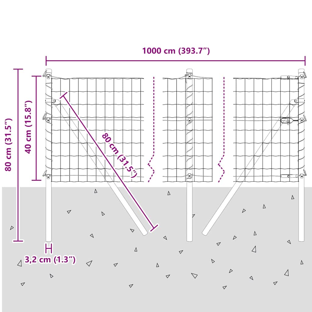 Ground Fix Geschweißter Drahtzaun 10 x 0,4 m (B x H)
