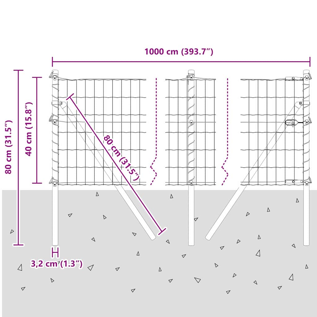 Ground Fix Geschweißter Drahtzaun 10 x 0,4 m (B x H)