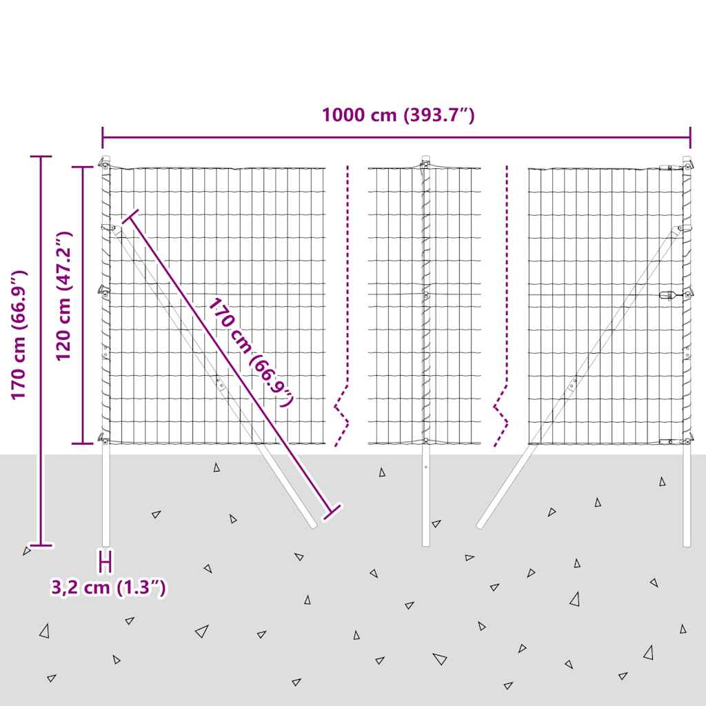 Ground Fix Geschweißter Drahtzaun 10 x 1,2 m (B x H)