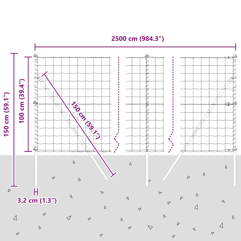 Bodenmontierter Euro-Zaun 25 x 1 m PVC-beschichteter Stahl Grau