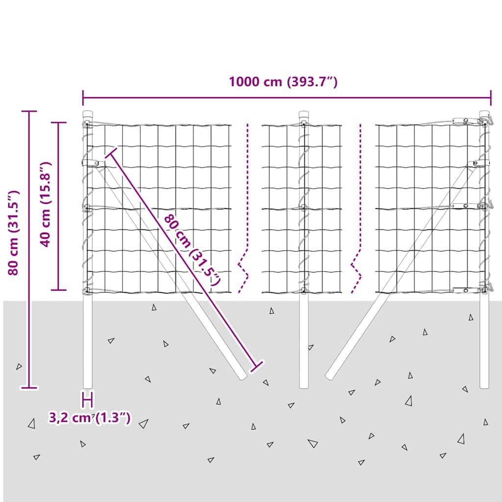 Ground Fix Geschweißter Drahtzaun 10 x 0,4 m (B x H)