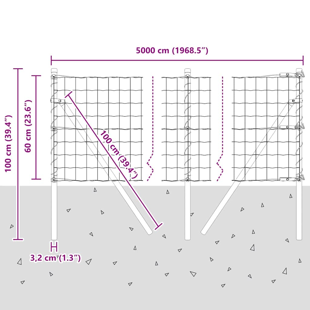 Ground Fix Geschweißter Drahtzaun 50 x 0,6 m (B x H)