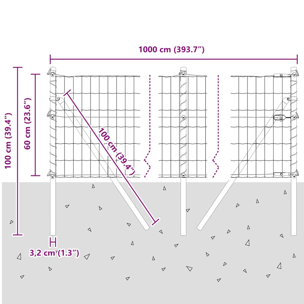 Ground Fix Geschweißter Drahtzaun 10 x 0,6 m (B x H)