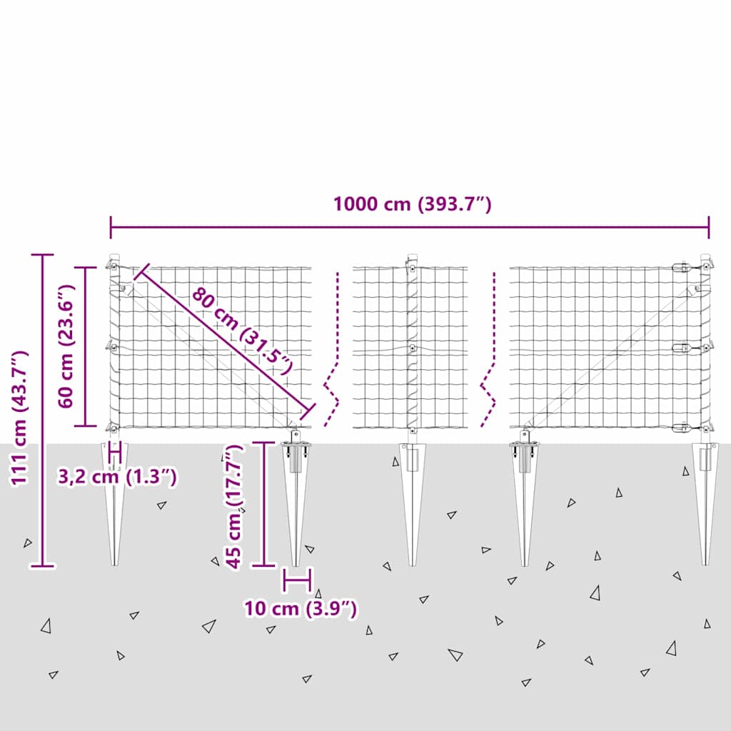 Schweißdrahtzaun mit Spikes 10 x 0,6 m (B x H)