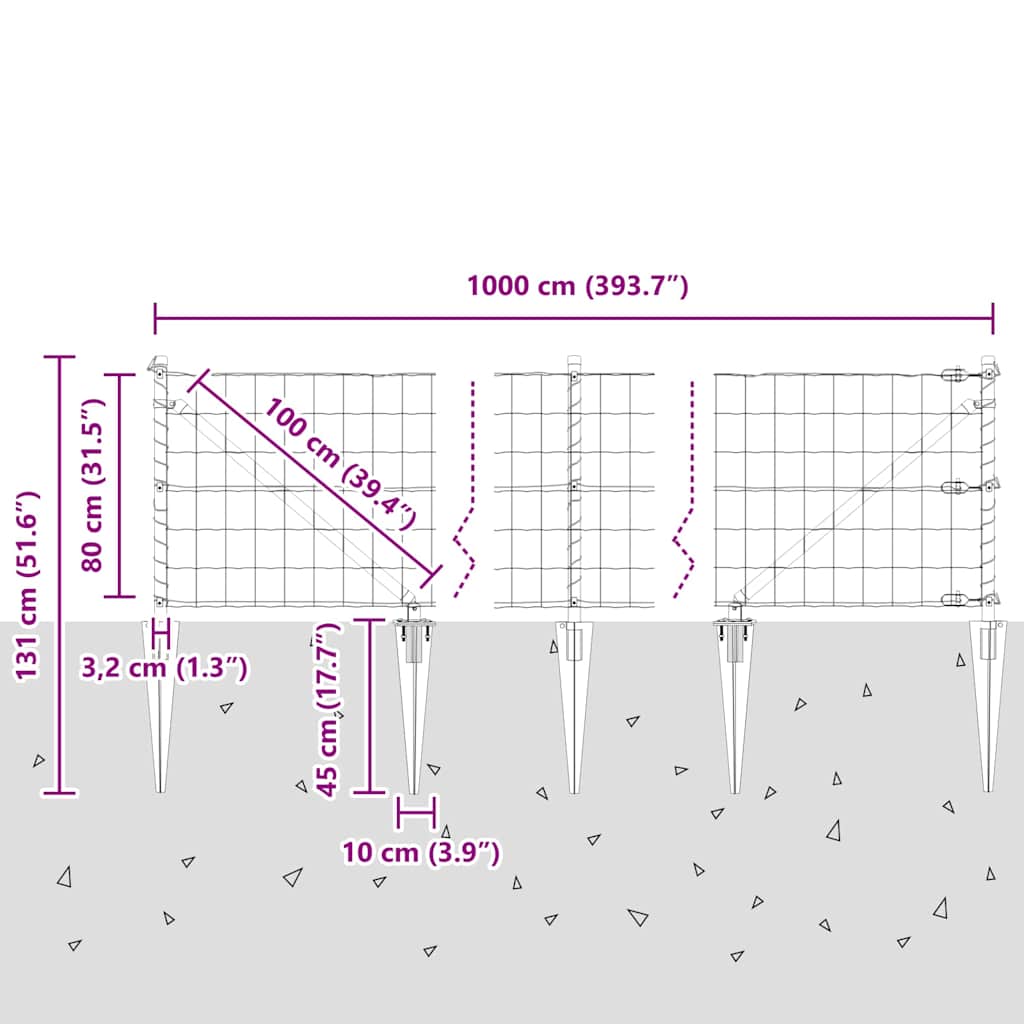 Schweißdrahtzaun mit Spikes 10 x 0,8 m (B x H)