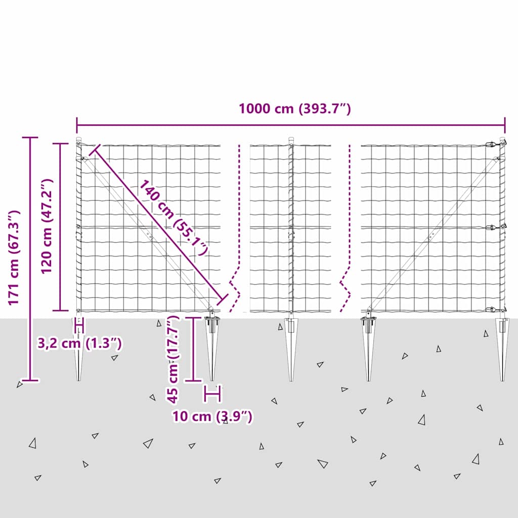 Euro-Zaun mit Stacheln 10 x 1,2 m PVC-beschichteter Stahl Grün