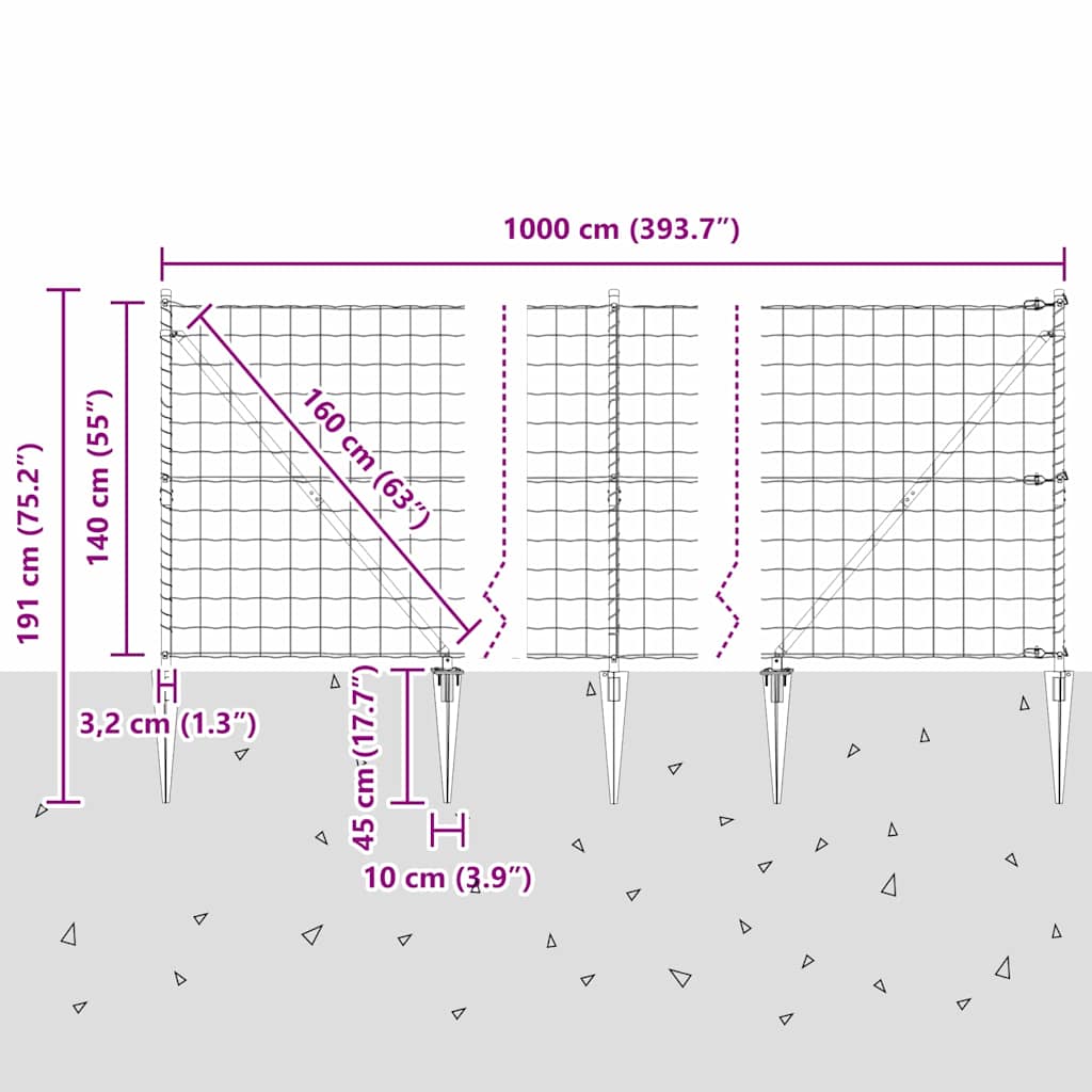 Euro-Zaun mit Stacheln 10 x 1,4 m PVC-beschichteter Stahl Grün