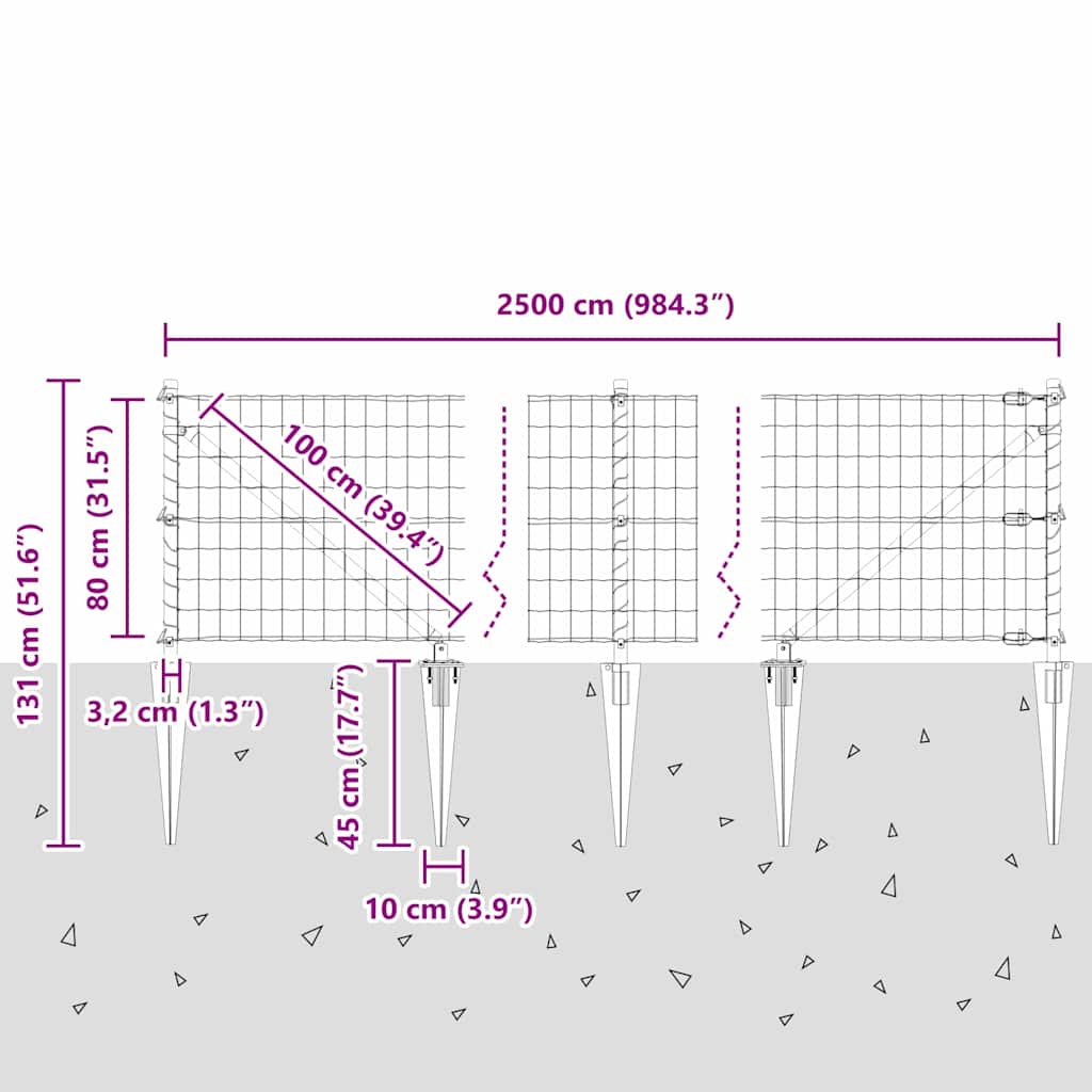 Schweißdrahtzaun mit Spikes 25 x 0,8 m (B x H)