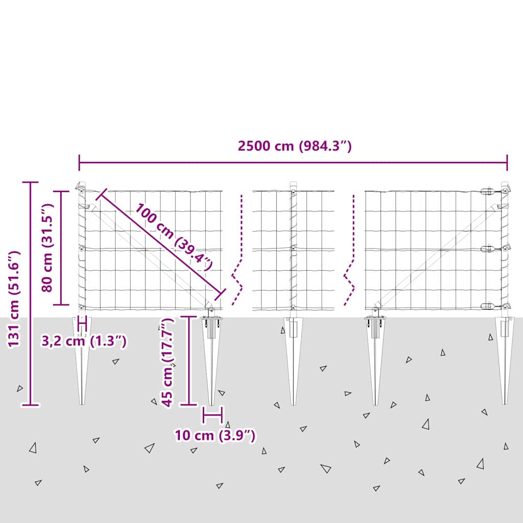 Schweißdrahtzaun mit Spikes 25 x 0,8 m (B x H)