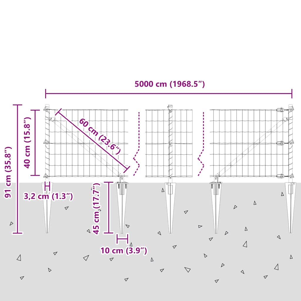 Schweißdrahtzaun mit Spikes 50 x 0,4 m (B x H)