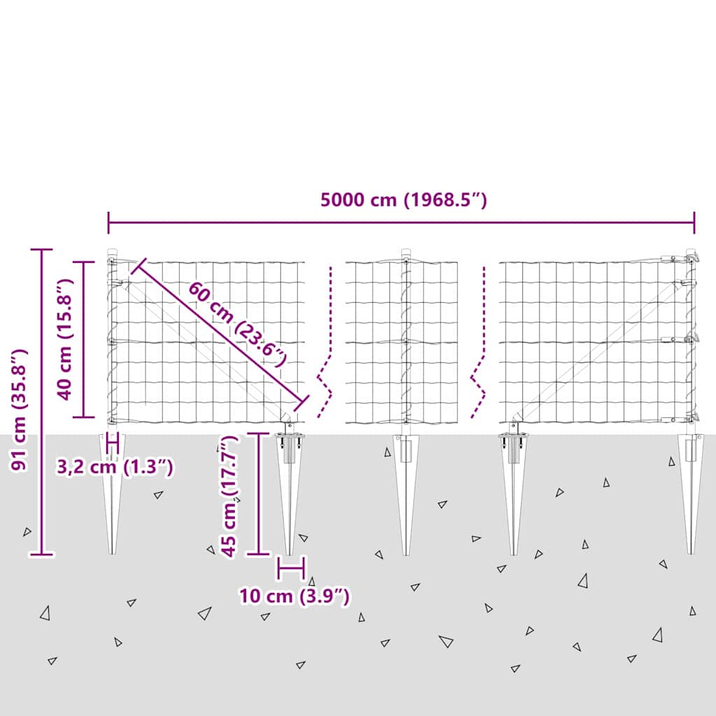 Schweißdrahtzaun mit Spikes 50 x 0,4 m (B x H)