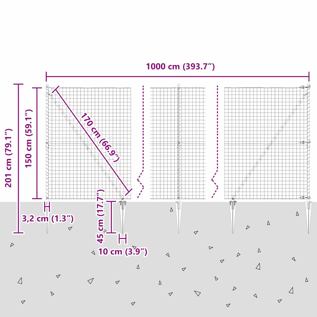 Schweißdrahtzaun mit Spikes 10 x 1,5 m (B x H)