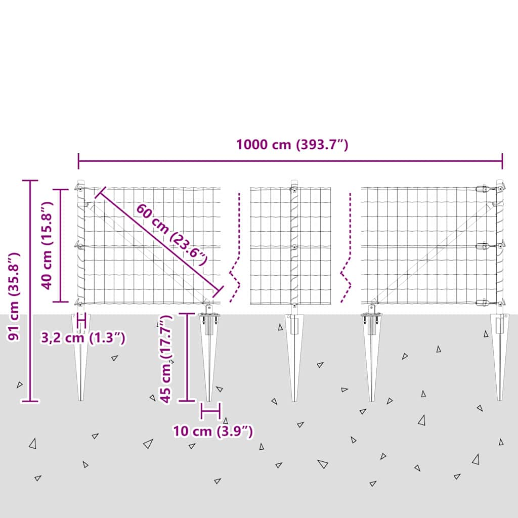 Schweißdrahtzaun mit Spikes 10 x 0,4 m (B x H)