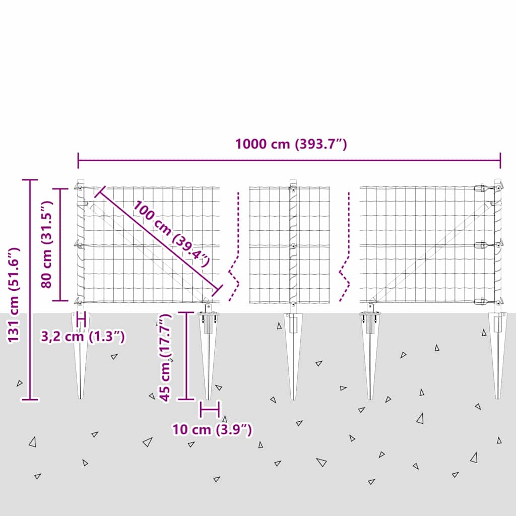 Schweißdrahtzaun mit Spikes 10 x 0,8 m (B x H)