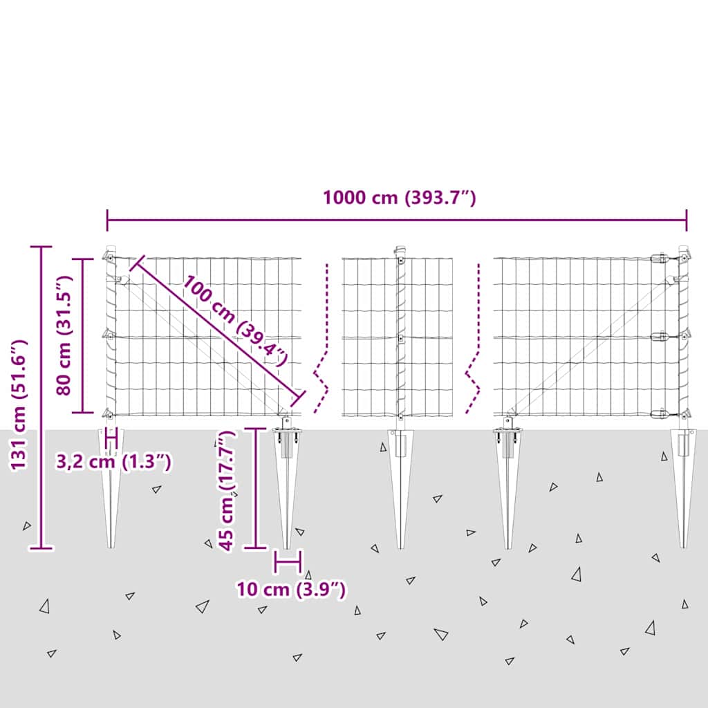 Schweißdrahtzaun mit Spikes 10 x 0,8 m (B x H)