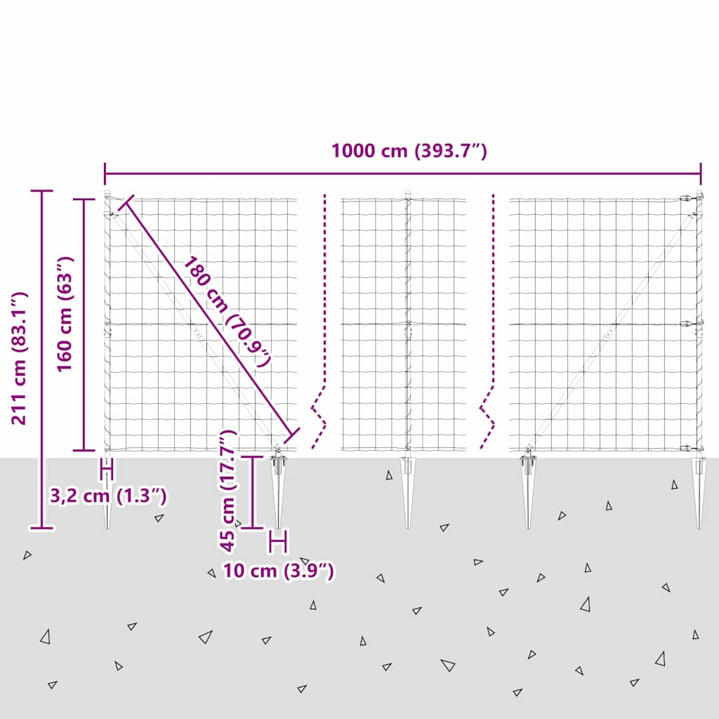Schweißdrahtzaun mit Spikes 10 x 1,6 m (B x H)