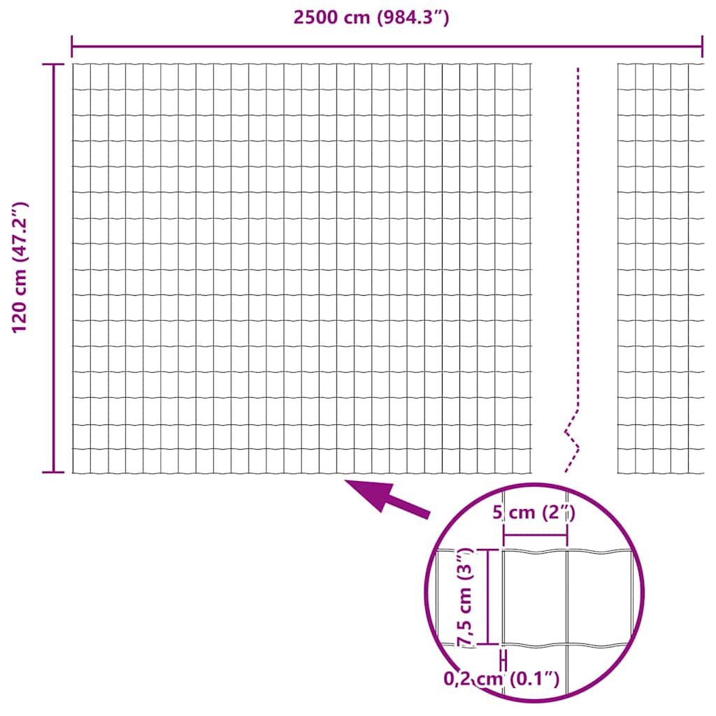 Euro-Zaun mit Stacheln 25 x 1,2 m PVC-beschichteter Stahl Grau