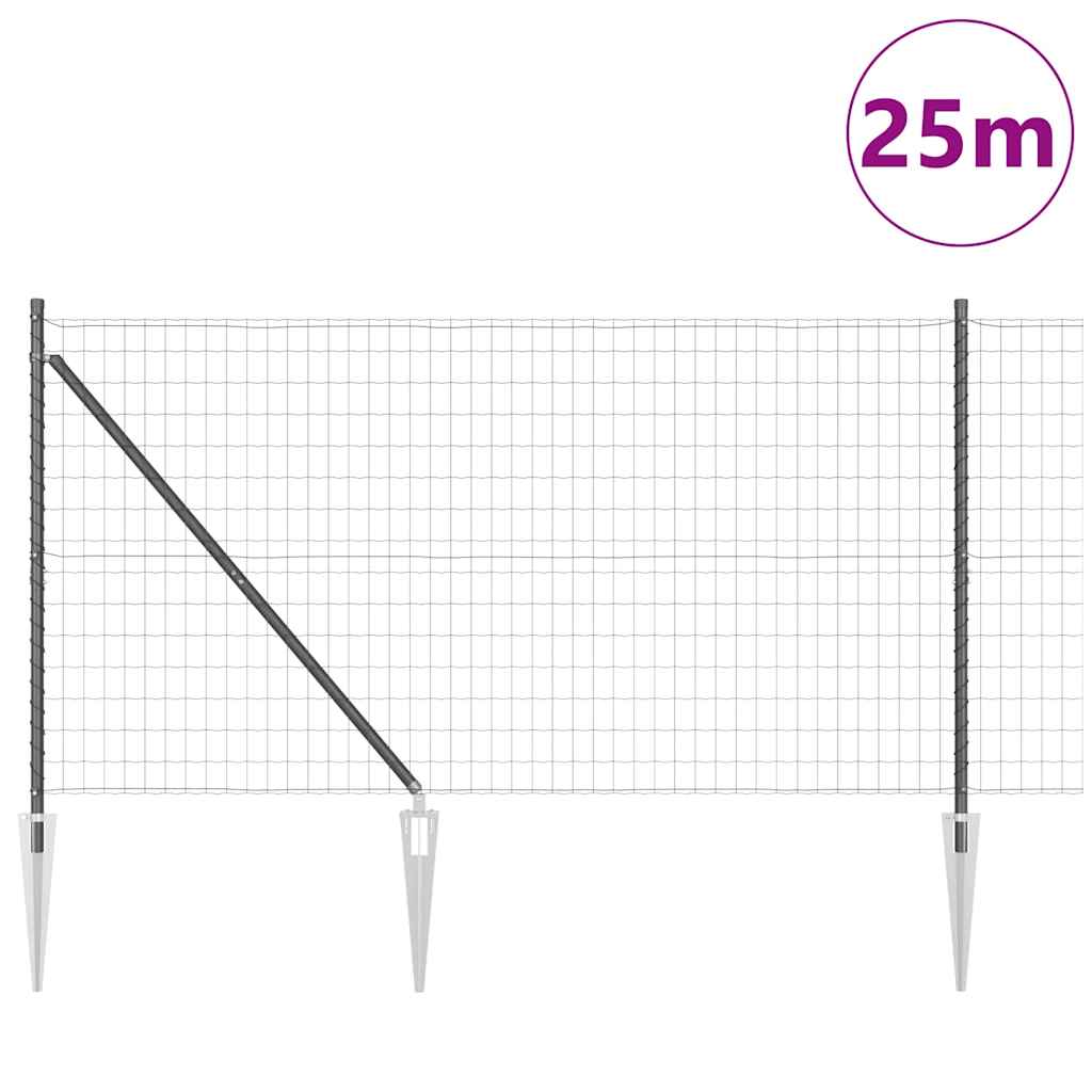 Euro-Zaun mit Stacheln 25 x 1,2 m PVC-beschichteter Stahl Grau