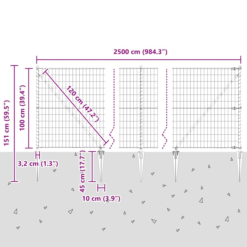 Schweißdrahtzaun mit Spikes 25 x 1 m (B x H)