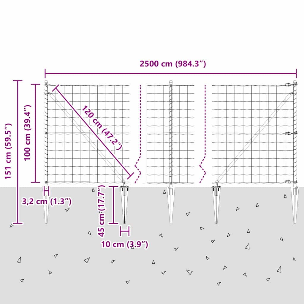 Euro-Zaun mit Stacheln 25 x 1 m PVC-beschichteter Stahl Grau