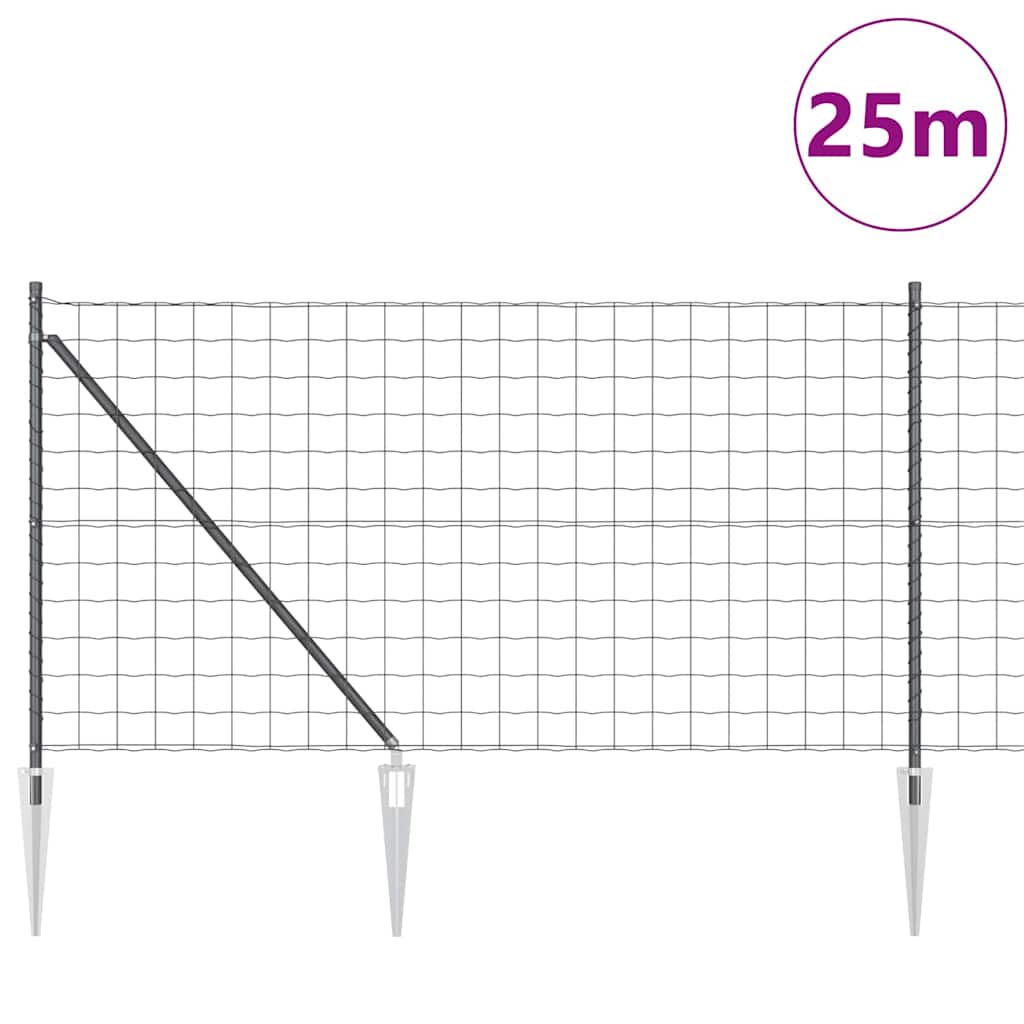 Euro-Zaun mit Stacheln 25 x 1 m PVC-beschichteter Stahl Grau
