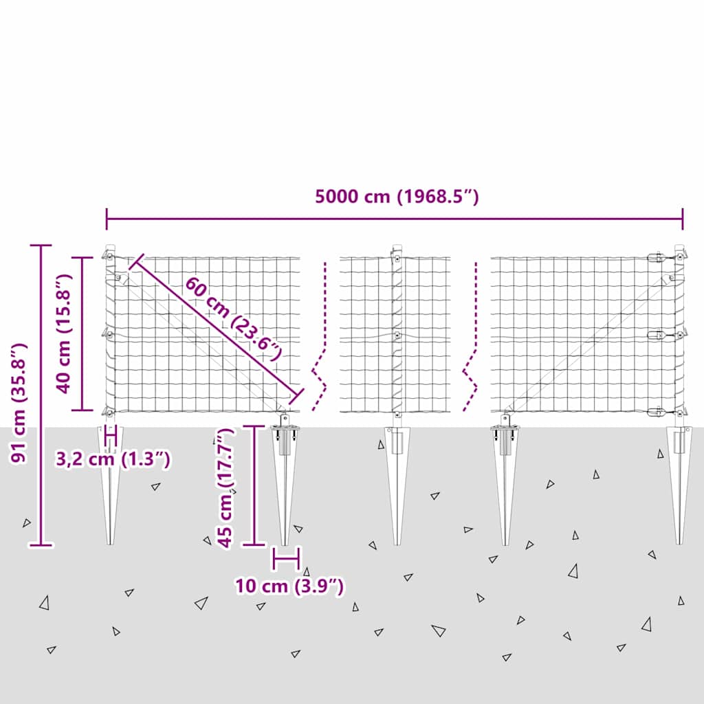 Schweißdrahtzaun mit Spikes 50 x 0,4 m (B x H)