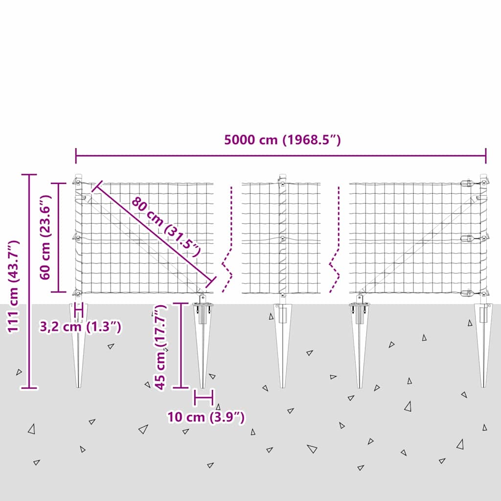 Schweißdrahtzaun mit Spikes 50 x 0,6 m (B x H)