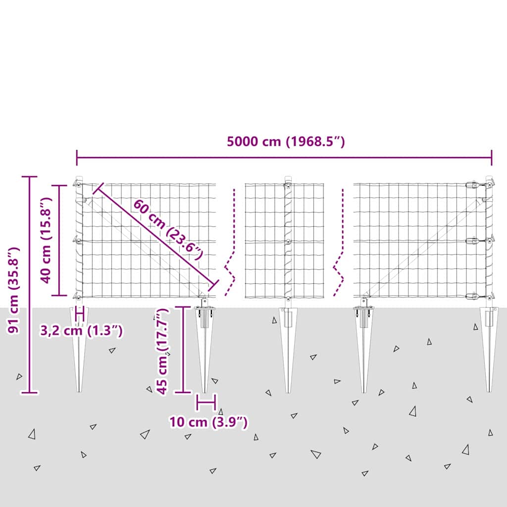 Schweißdrahtzaun mit Spikes 50 x 0,4 m (B x H)