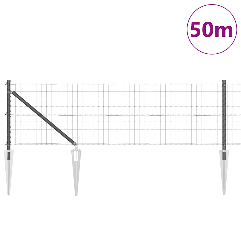 Euro-Zaun mit Stacheln 50 x 0,6 m PVC-beschichteter Stahl Grau
