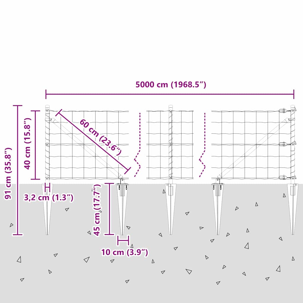Schweißdrahtzaun mit Spikes 50 x 0,4 m (B x H)
