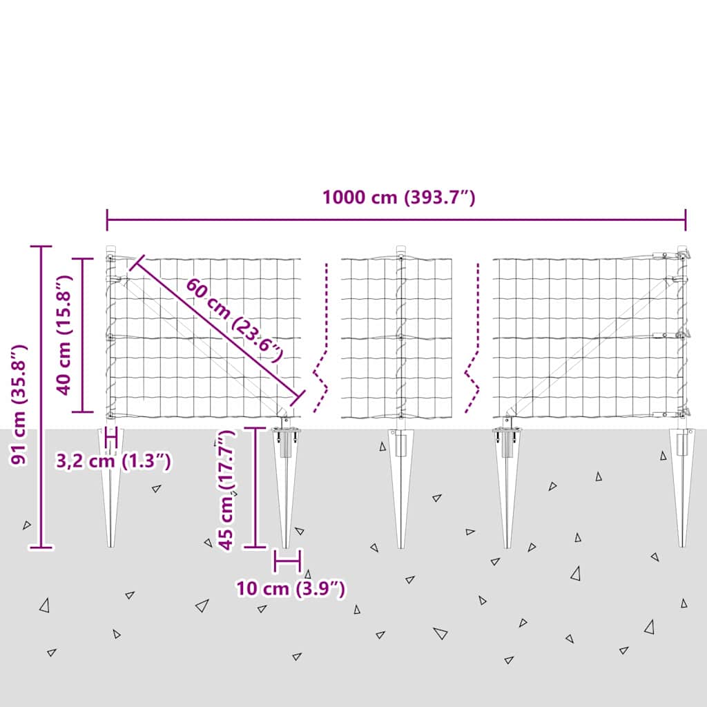 Schweißdrahtzaun mit Spikes 10 x 0,4 m (B x H)