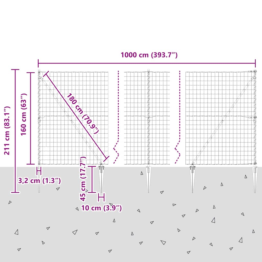 Schweißdrahtzaun mit Spikes 10 x 1,6 m (B x H)
