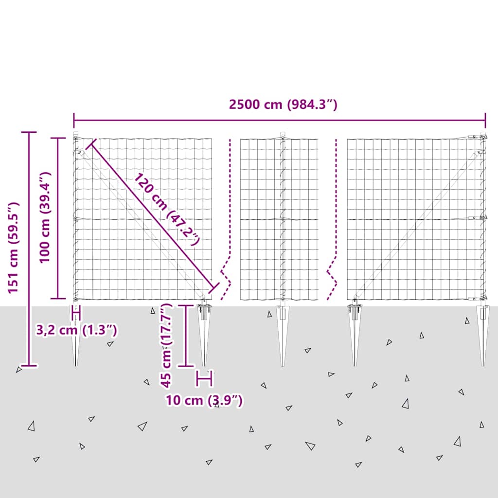 Schweißdrahtzaun mit Spikes 25 x 1 m (B x H)