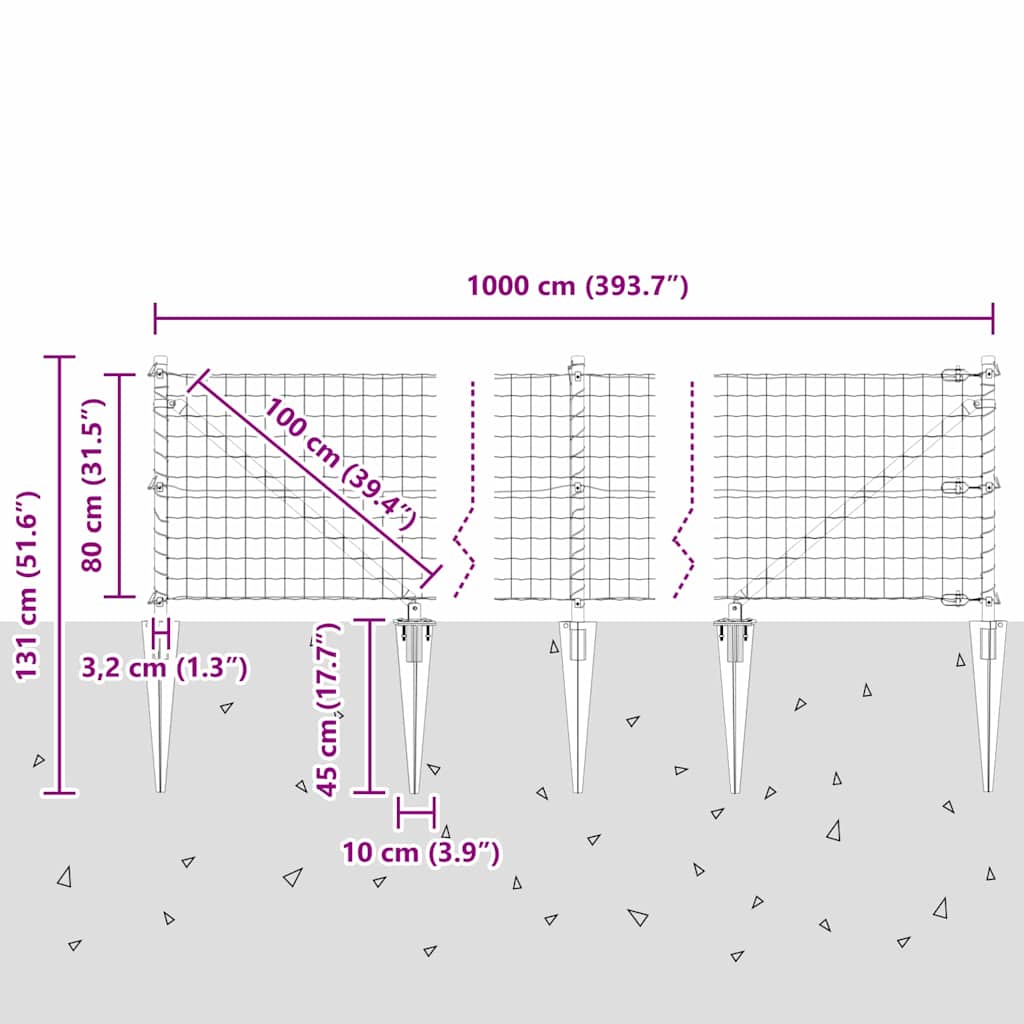 Schweißdrahtzaun mit Spikes 10 x 0,8 m (B x H)