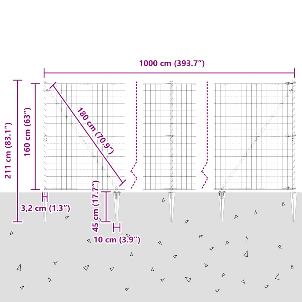 Schweißdrahtzaun mit Spikes 10 x 1,6 m (B x H)