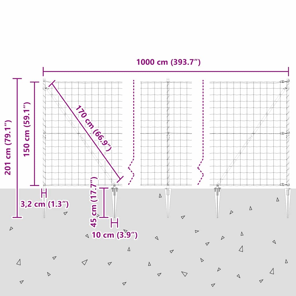 Schweißdrahtzaun mit Spikes 10 x 1,5 m (B x H)