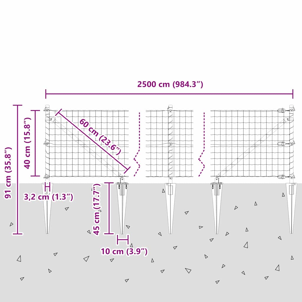 Schweißdrahtzaun mit Spikes 25 x 0,4 m (B x H)