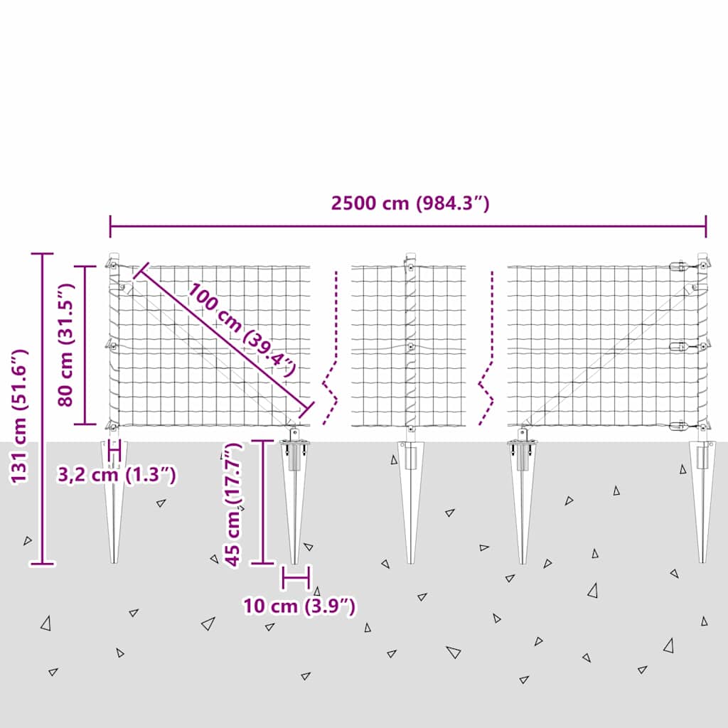Schweißdrahtzaun mit Spikes 25 x 0,8 m (B x H)