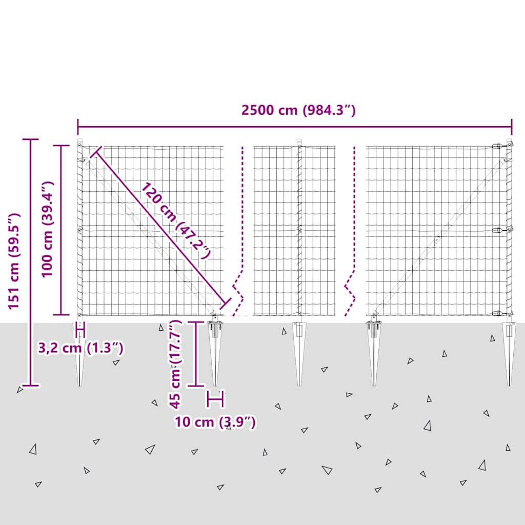 Schweißdrahtzaun mit Spikes 25 x 1 m (B x H)