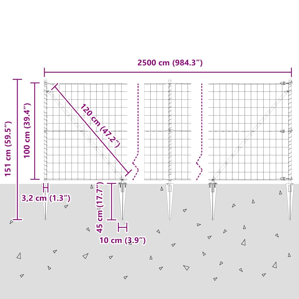 Schweißdrahtzaun mit Spikes 25 x 1 m (B x H)