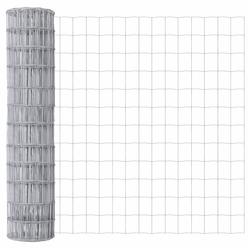 Euro-Zaun mit Stacheln 25 x 1,2 m Verzinkter Stahl Silber Netz