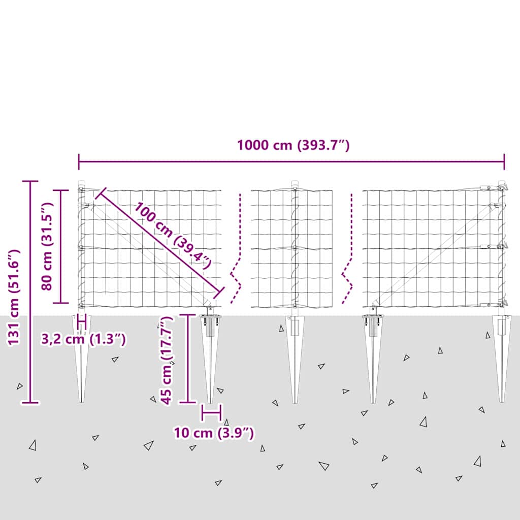 Schweißdrahtzaun mit Spikes 10 x 0,8 m (B x H)