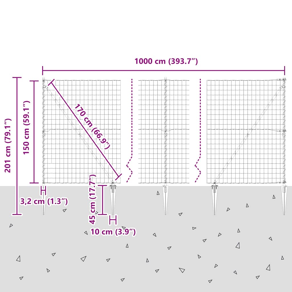 Schweißdrahtzaun mit Spikes 10 x 1,5 m (B x H)